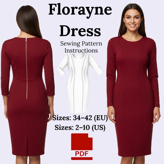 Pleated Fit & Flare Dress Sewing Pattern: Women's Sizes 34-42 (EU) (PDF  Pattern)