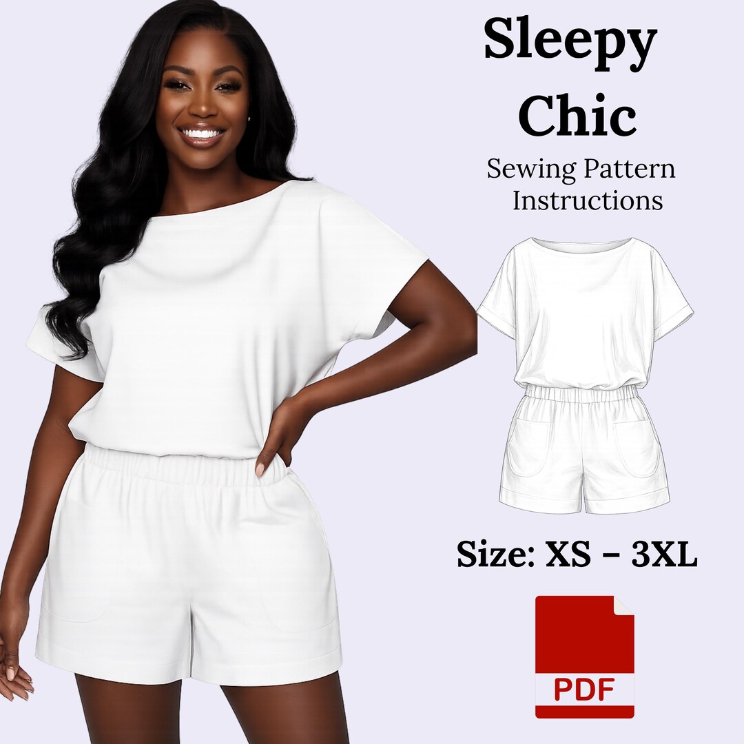 Sleepy Chic Pajama Sewing Pattern | Women Lounge Set, Top Shorts PDF ...