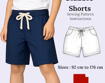 Kids Classic Shorts Sewing Pattern | Beginner Friendly, Sizes 92-176 (PDF Pattern)