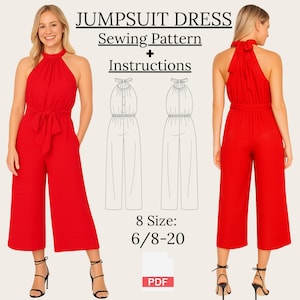 Jumpsuit Sewing Pattern PDF: High/Low Waist Overalls (US 2-16) Digital Download