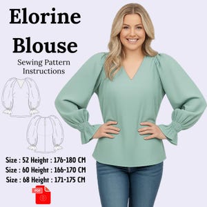 Patrón de costura para blusa con mangas abullonadas: Top romántico con escote en V (patrón en PDF)