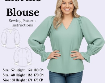 Puff Sleeve Blouse Sewing Pattern – Romantic V-Neck Top (PDF Pattern)