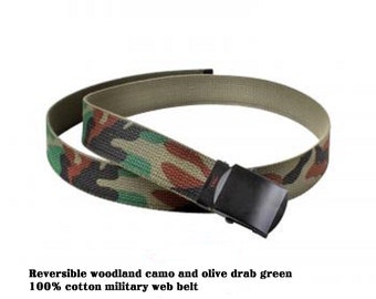 Reversible Woodland Camo and Olive Drab 44 Inch Web Belt
