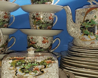 Rare Exquisite 1920s - 30s THOMAS FORESTER & Son's China Dinnerware Set / Made in England /  Hainan Design ~ Oriental Chintz