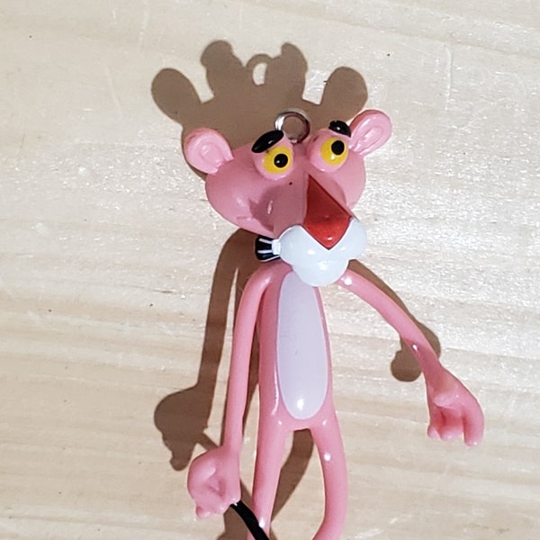 Plastic Pink Panther Figurine, Pink Panther Black Walking Stick, Pink Panther Ornament