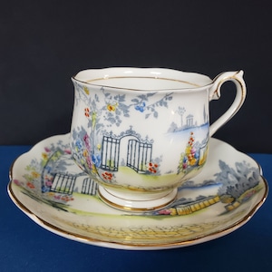 Royal Albert ROSEDALE Bone China Teacup Saucer, Garden Scene, Hampton Shape