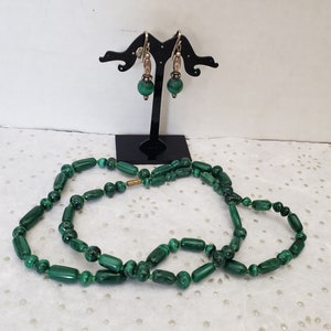 Vintage Natural Malachite Necklace Earrings Set