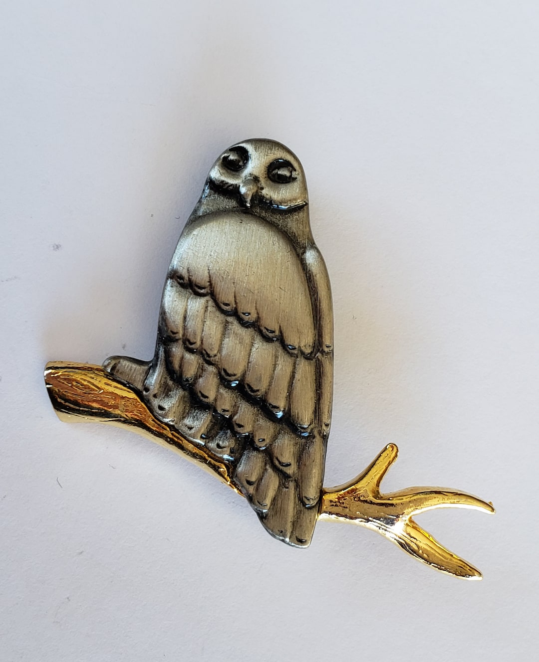 Broche Vintage Années 80 En étain Signée Ferraggioli - Motif Baleine - Argenté - Bijou Rétro Occasion