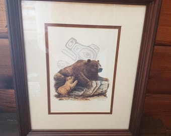 Professionally Framed ~ Signed SUE COLEMAN Art Work, Bear Design