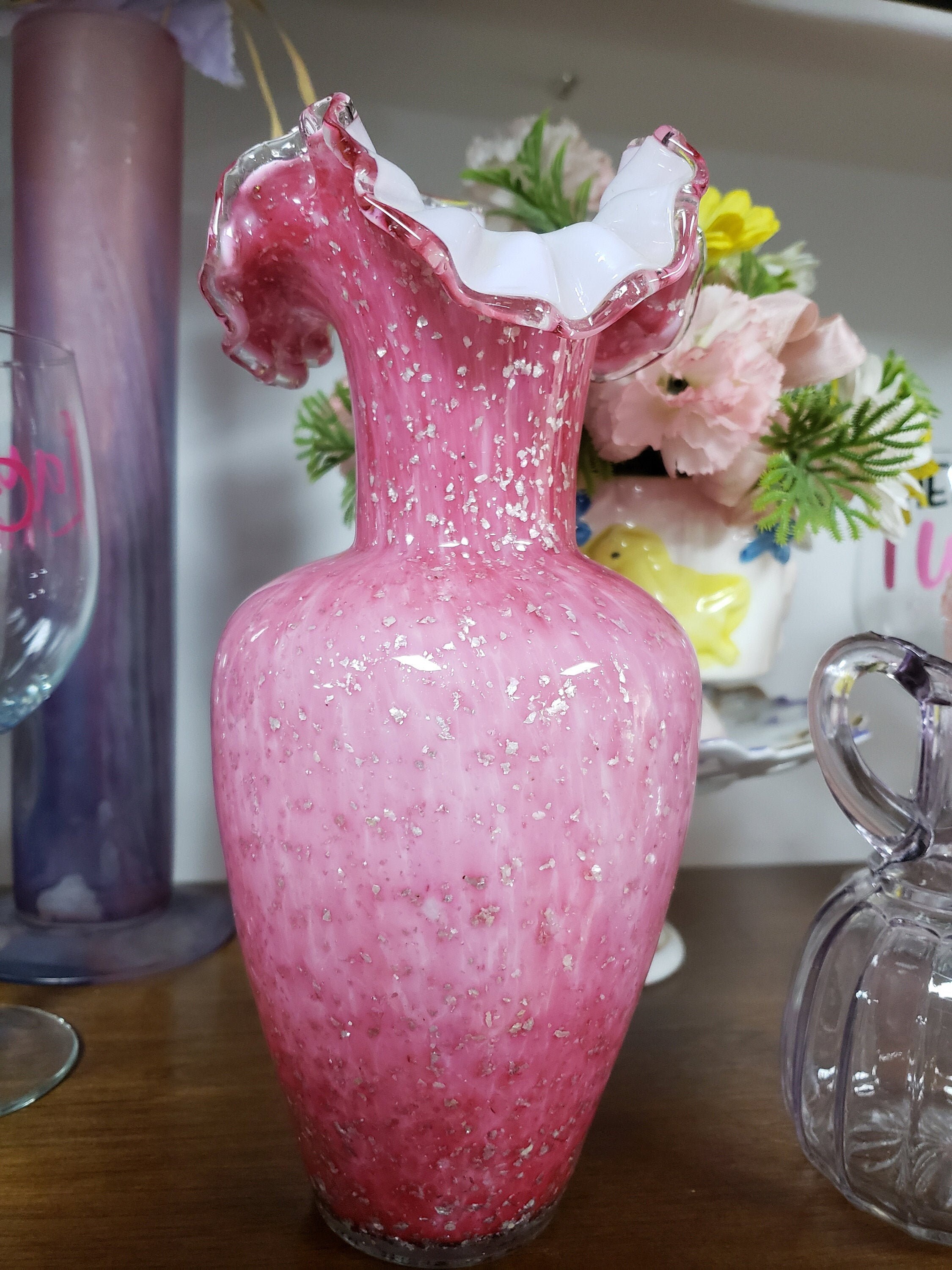 Ruffle Top Cased Pink Vase with Splatter Metallic Confetti Etsy