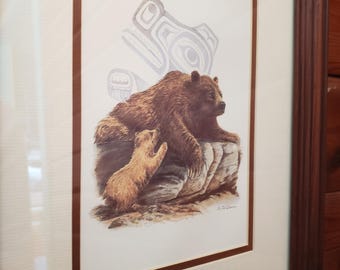 Professionally Framed ~ Signed SUE COLEMAN Art Work, Bear Design