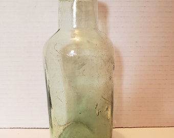 Heavy Thick Green Antique Bottle, Marked M on Base, Salvaged Glass Bottle