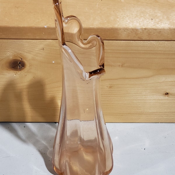 Vintage SWUNG Glass PEACH Flower Vase, Five Finger Art Vase, Peach Stretch Vase