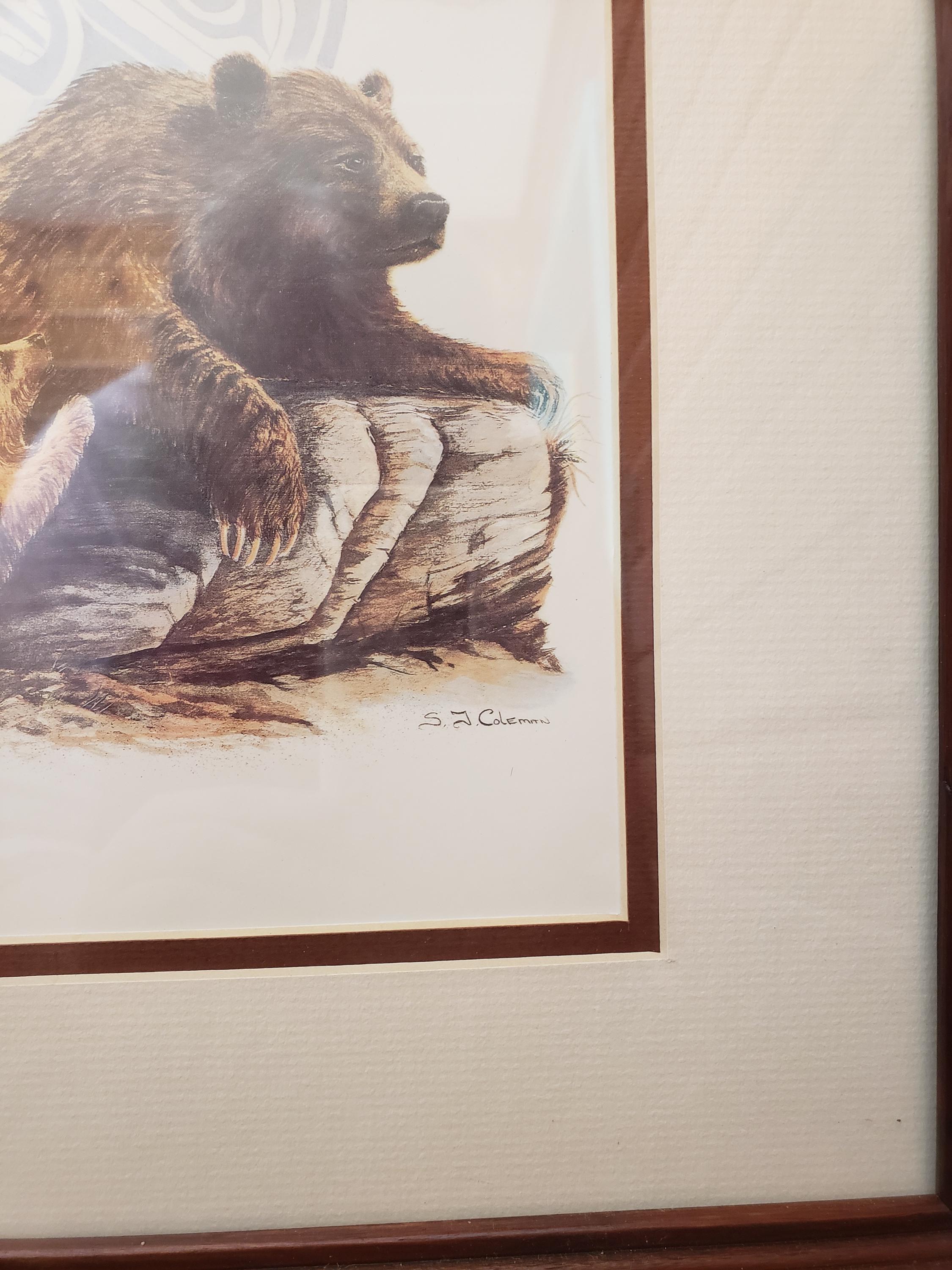 Professionally Framed ~ Signed SUE COLEMAN Art Work, Bear Design