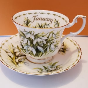 Royal Albert Flower or the Month Series, JANUARY Snowdrops Bone China Teacup Saucer