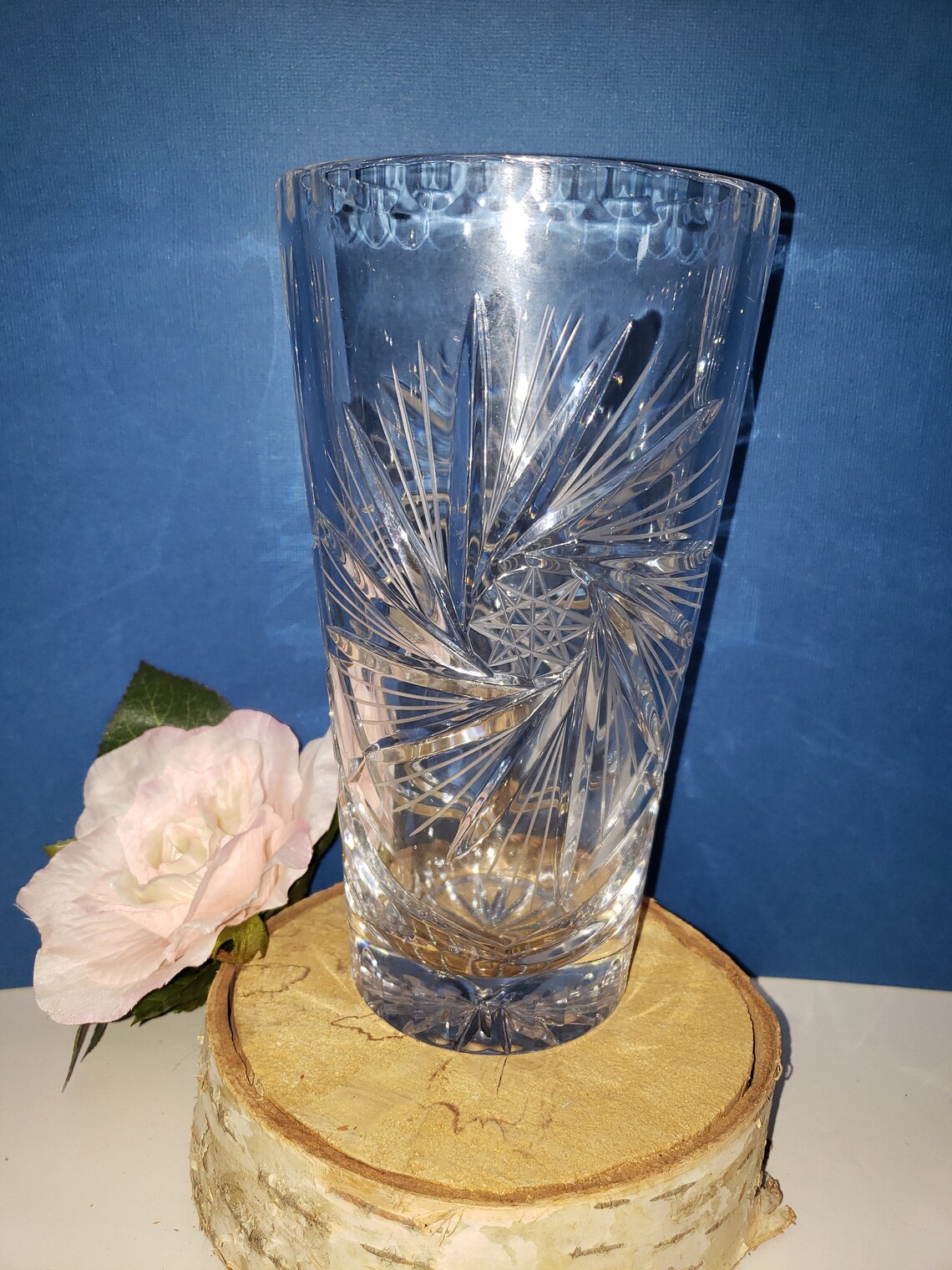Large Vintage Pinwheel Crystal Vase Etsy