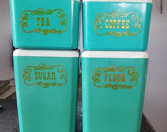 Vintage Lincoln Beautyware Canister Set Aqua Robins Egg Blue