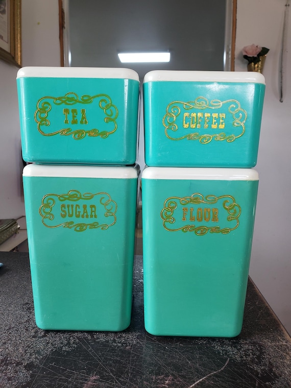Vintage Lincoln Beautyware 4 Piece Canister Set, Turquoise Aqua