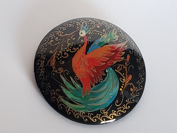 1993 Signed Russian Lacquer Brooch, H. Beabkonoba