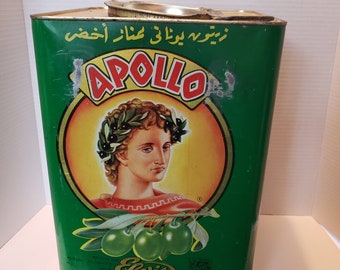 Large Apollo Olive Oil Tin /  Contents Emptied / Decorating Tin