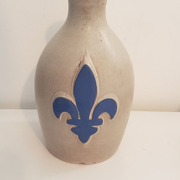 Vintage Le Cruchon de Quebec Pottery, Fleur de Lis, French Canadian Pottery, Stoneware Vase,