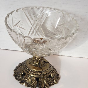 Crystal Saw Tooth Bowl with Metal Pedestal Base,  Candy Dish with Victorian fetal Base