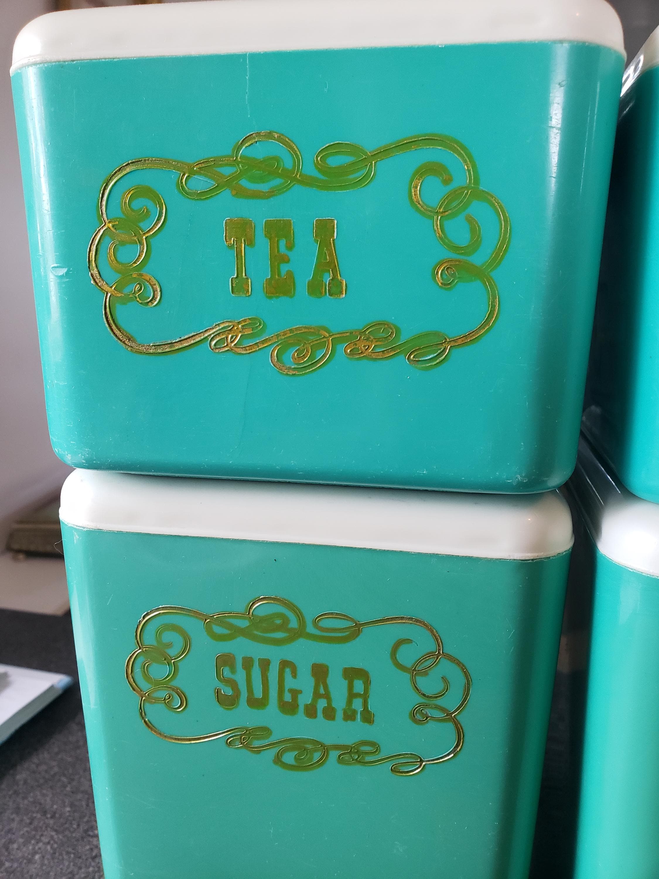 Vintage Lincoln Beautyware 4 Piece Canister Set, Turquoise Aqua