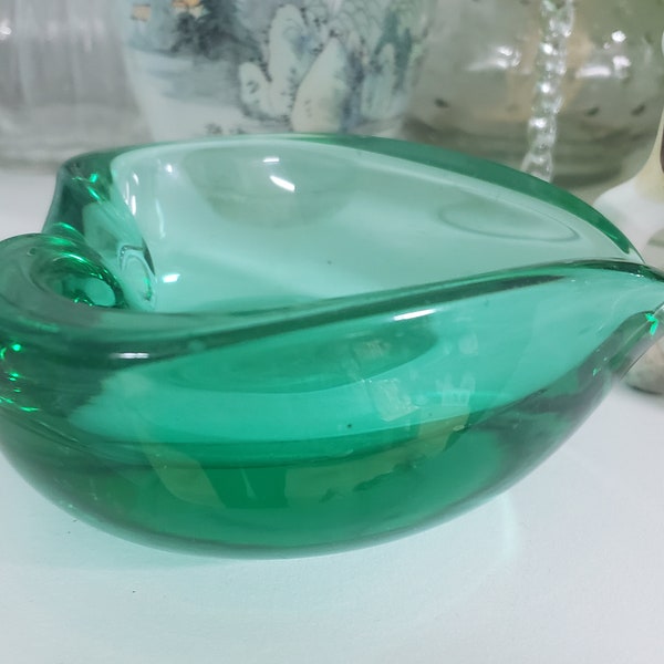 Vintage Murano Glass Love Heart Shaped Dish, Green Murano Ashtray, Heart Dish, Heart Ashtray