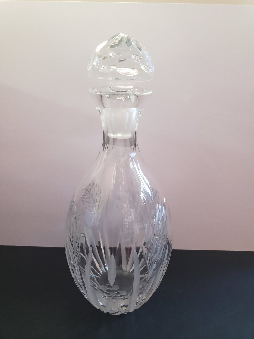 Vintage Clear Crystal Decanter Flower and Long Leaf Pattern Etsy