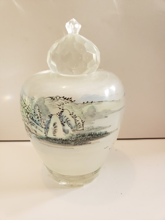 Chinese Crystal Glass Reverse Painted Large Snuff 