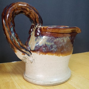 Whimsical Handmade Brown Beige Textured Studio Pottery Pitcher / Signed WIL