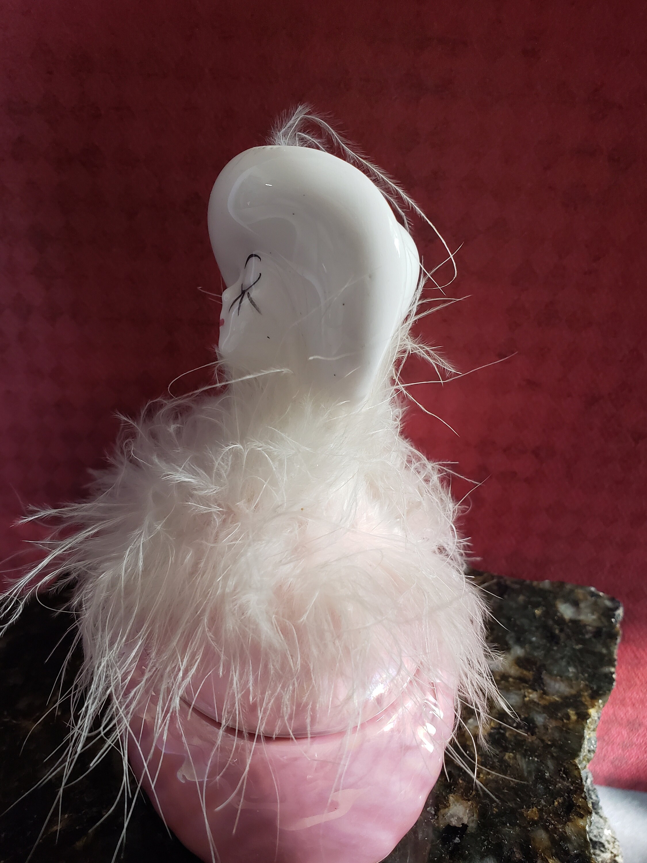Vintage Feather Hat Boa Lady Head Iridescent Pink Trinket Etsy Canada