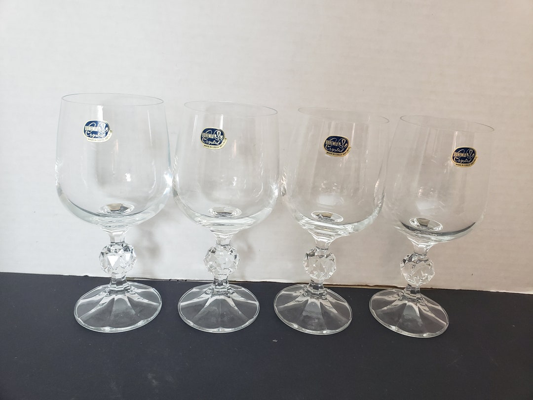 Set of 4 Sklo Bohemia Bubble Stem Glasses, Made in Czechoslovakia