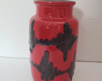 West German Fat Lava Red & Black Scheurich Vase, MCM Lava Vase 231