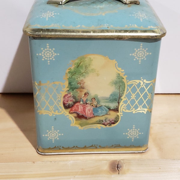 Courting Couple Pastoral Scenes Vintage Tin, Courting French Country Décor Collector Tin