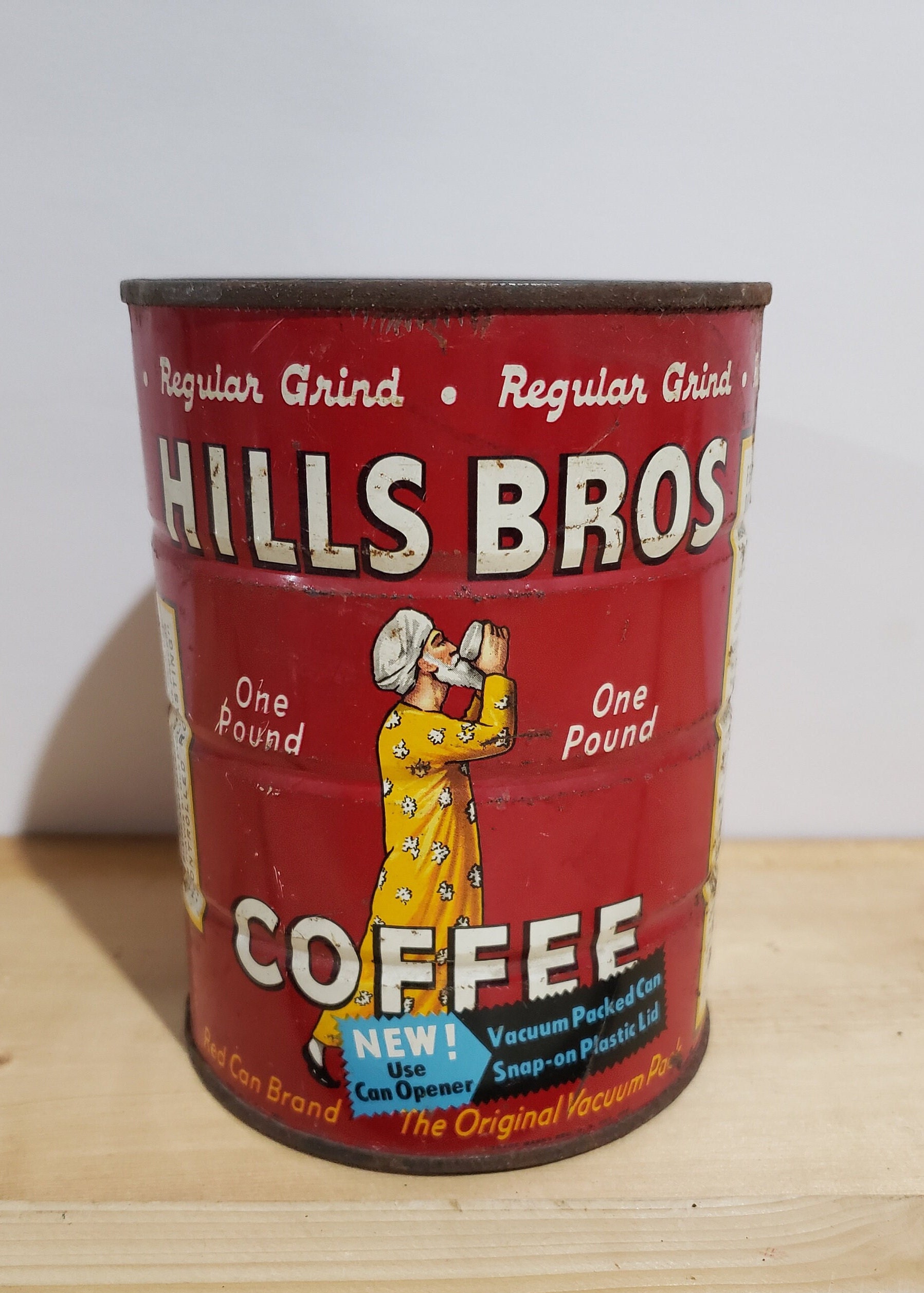 Hills Bros 1lb Coffee Tin, Collectors Coffee Tin, Lithographed Tin