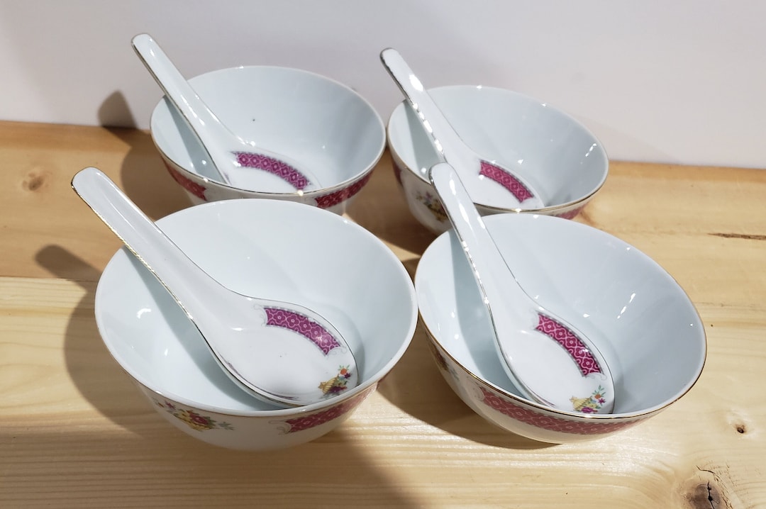 Restaurant Ware Set of Rice Bowl/ Wonton Soup Bowl Spoon Zhongguo  Zhi Zao China Mark on Modern Chinese Porcelain Australia
