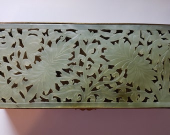 China Handmade Old Bone Jade Carving Buddha & Bird Double Jewelry Box AS 