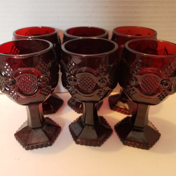 AVON Cape Code, Ruby Red, Small Goblet Wine Glass / Avon Vintage 1876 Cape Cod / 4 1/2" Footed Glass, Set of 6