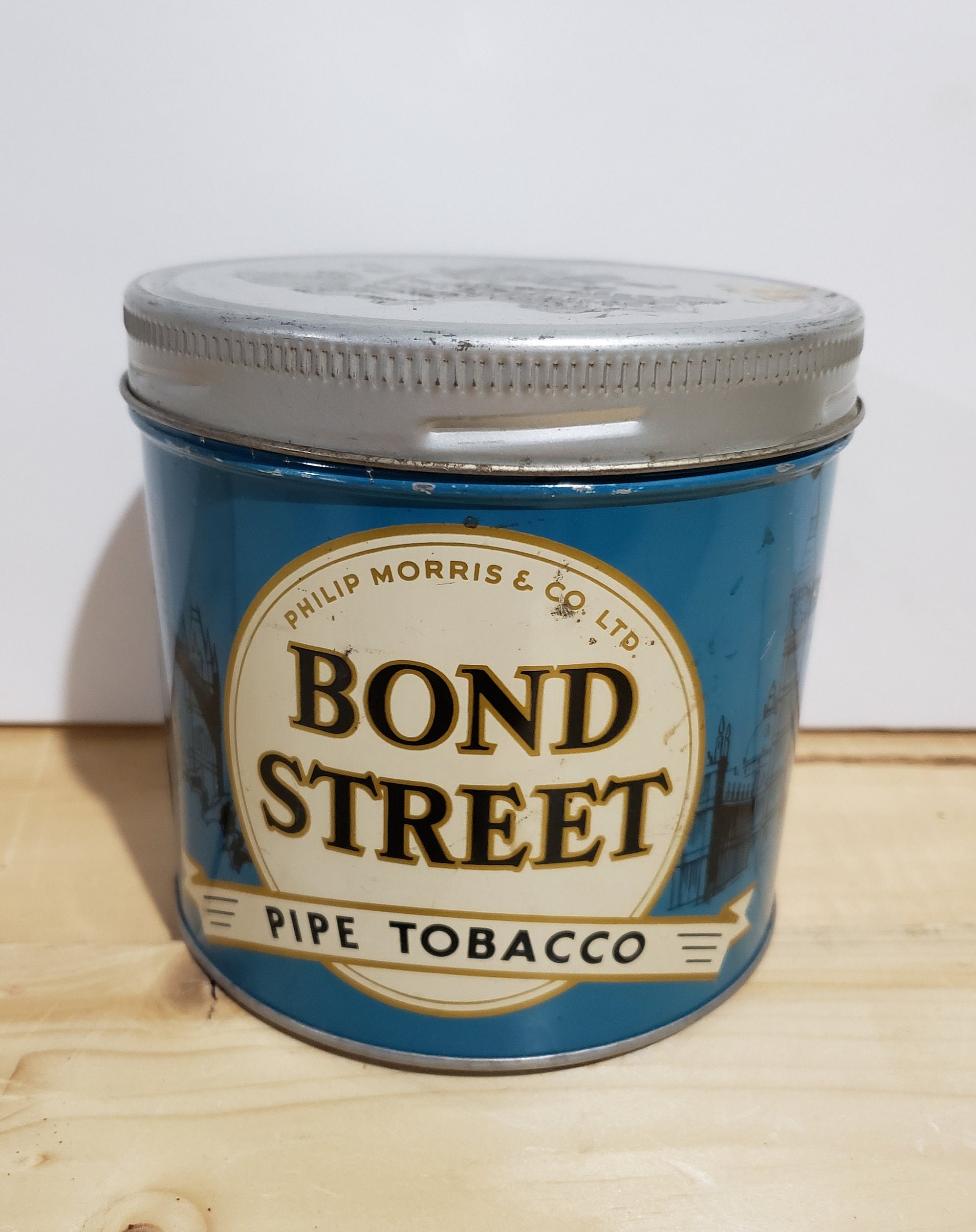 bond street pipe tobacco tin Blue BOND STREET Pipe Tobacco Tin, Philip Morris & Co Limited, Empty  Vintage Advertising Tobacco Tin, Pipe Tobacco Tin
