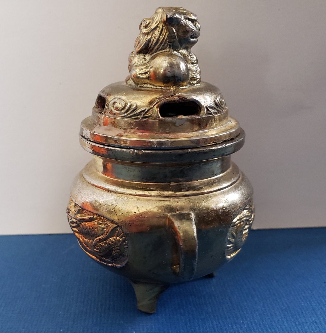 Foo Dog Incense Burner Censer Antique Brass Metal Footed Etsy