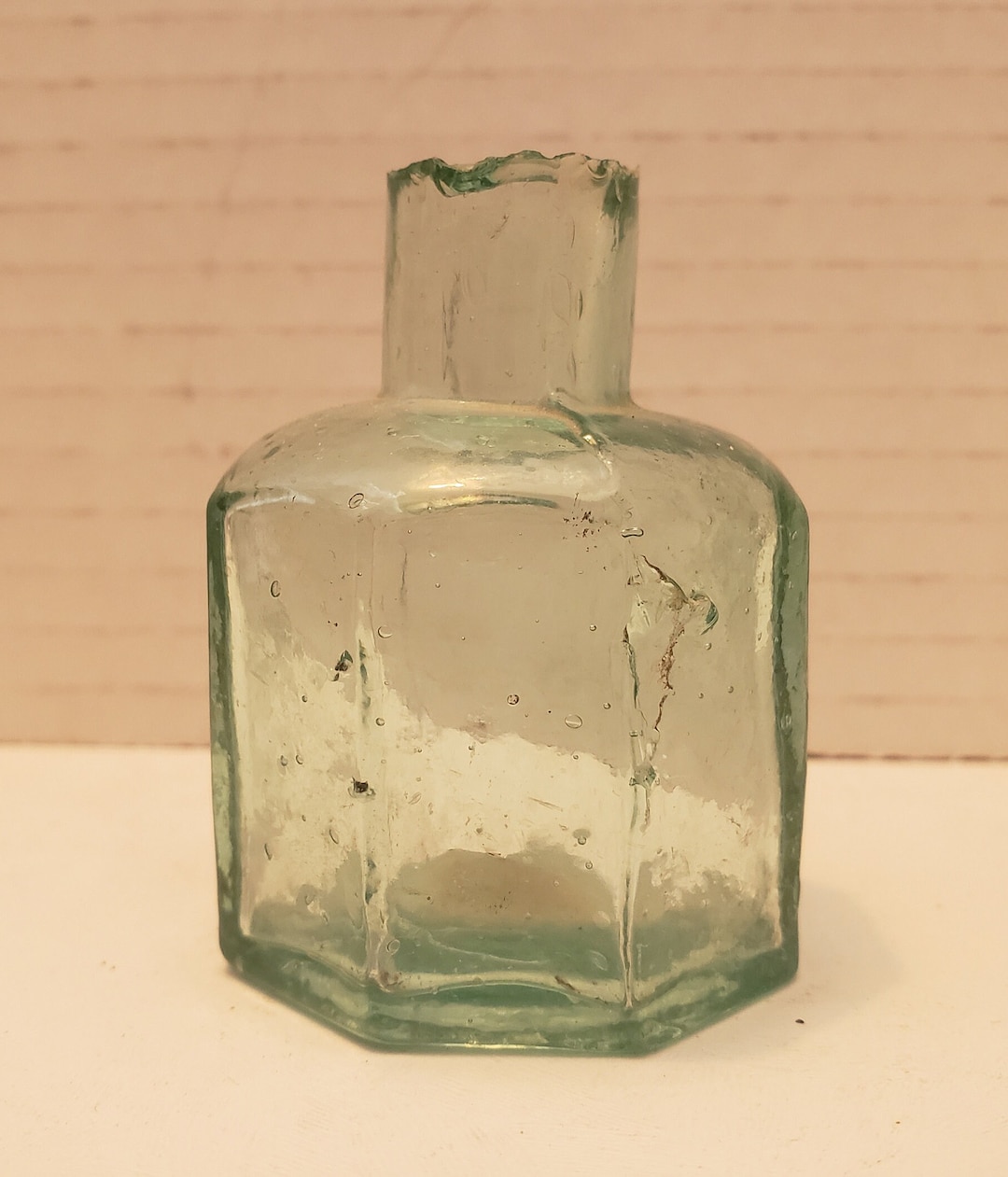 1800's Octagonal Old Green Glass Ink Bottle Antique Etsy