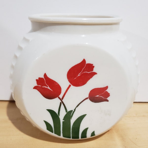 1960's Vitrock Grease Drippings Jar NO LID,  Red Tulip Design