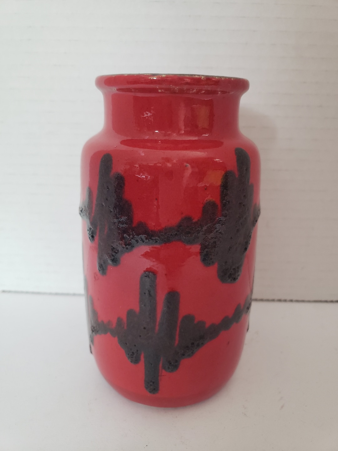 West German Fat Lava Red & Black Scheurich Vase, MCM Lava Vase 231