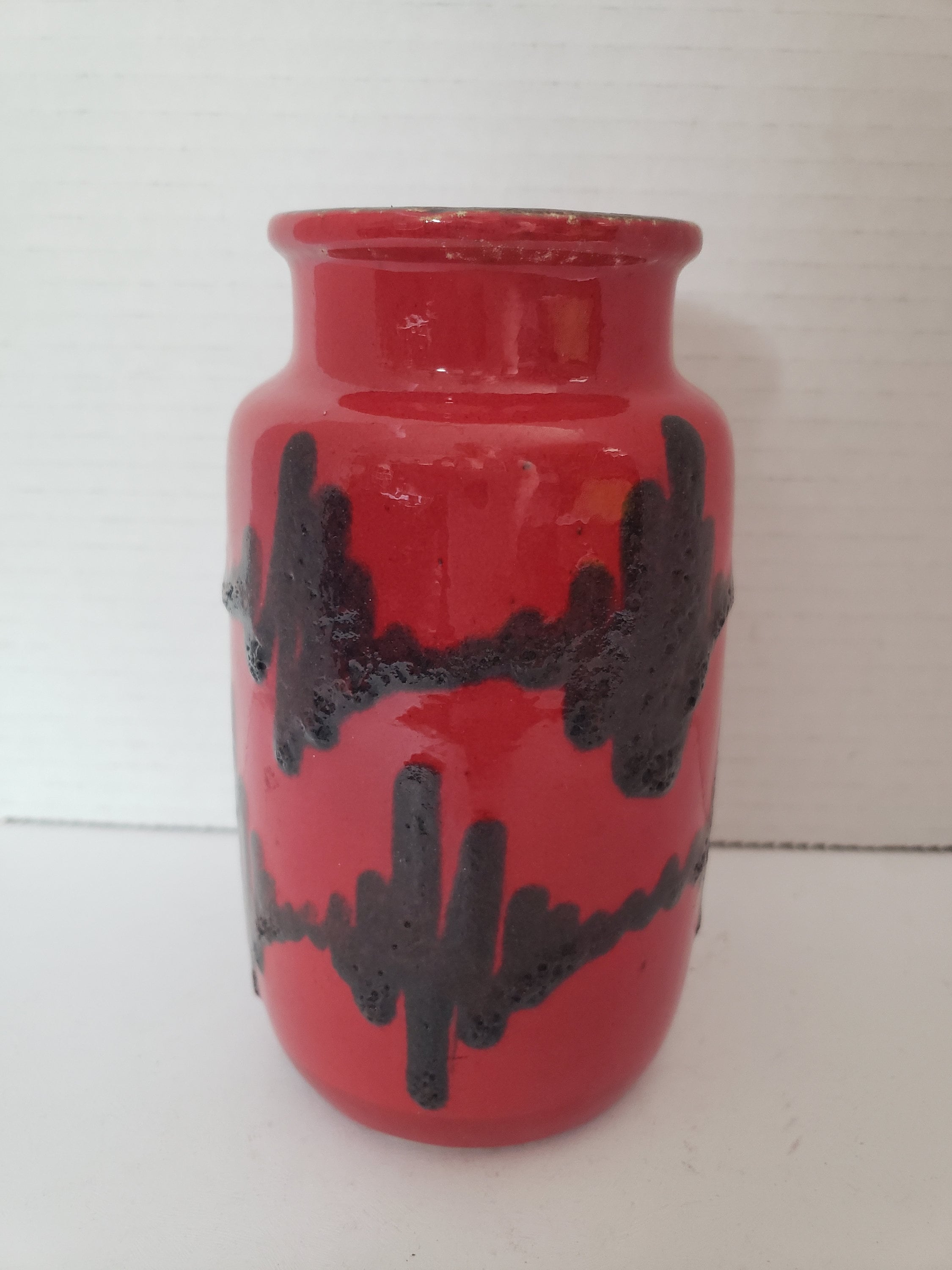 West German Fat Lava Red & Black Scheurich Vase, MCM Lava Vase 231