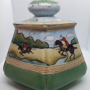 RARE Signed Nippon Moriage Humidor ~ English Fox Hunting ~ Cira 1900's / Marvelous Piece!