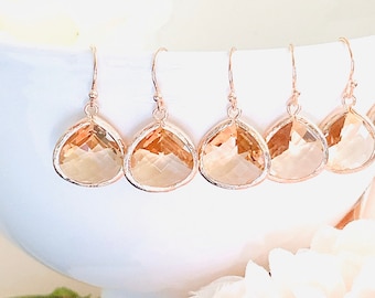 Champagne Earrings, Rose Gold Earrings, Gold Peach earrings,Wedding earrings, Bridesmaid earrings, Bridesmaid gift, Bridal gift,Gift for Her