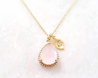 Blush Pink Necklace - Gold Necklace - Personalized Bridesmaid Necklace - Gold,Rose Gold, White Gold, Bridesmaid Gift