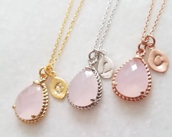 Blush Pink Necklace - Personalized Bridesmaid Necklace - Gold,Rose Gold, White Gold, Bridesmaid Gift