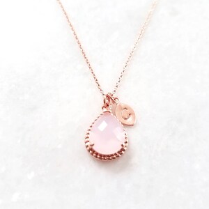 Rose Gold Pink Opal Necklace: Personalized Initial Charm